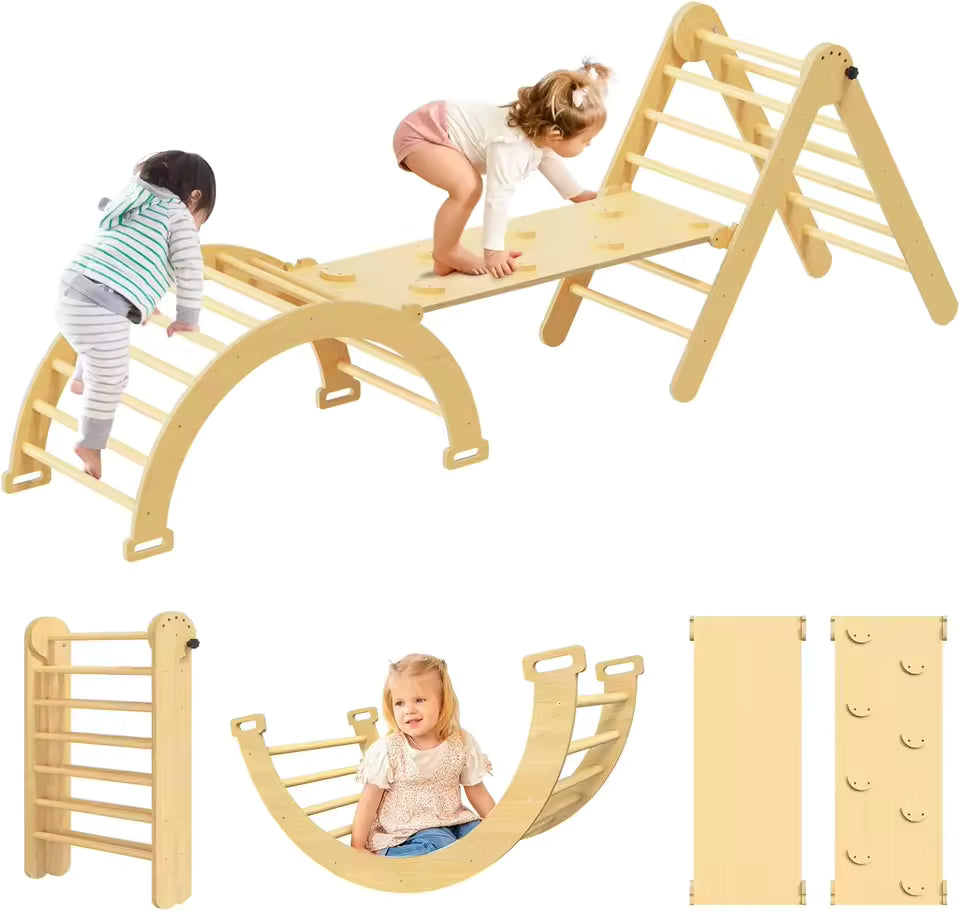 Montessori 3 in 1 Climbing Set – Triangle, Arch & Rocker Board