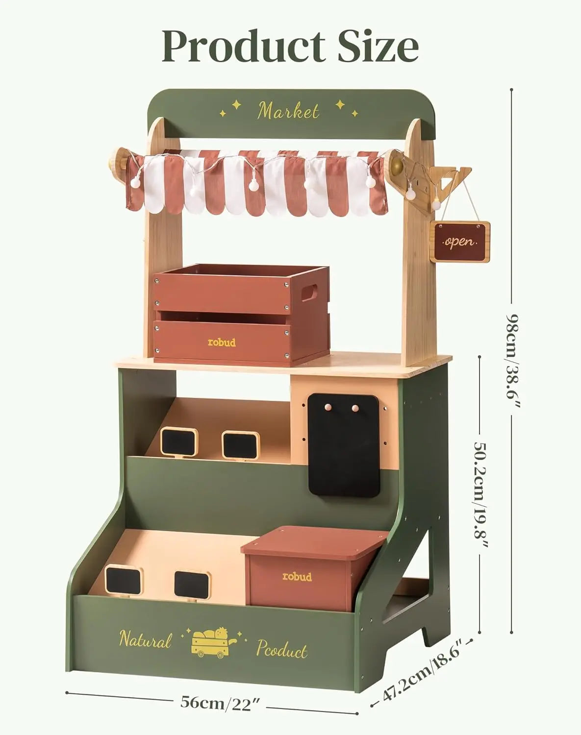 Kids Wooden Market Stall - Kids Grocery Store Playset