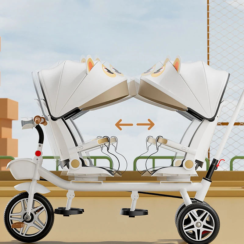 4-in-1 Twin Toddler Tricycle – 360° Swivel Seats, All-Terrain Wheels