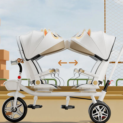 4-in-1 Twin Toddler Tricycle – 360° Swivel Seats, All-Terrain Wheels