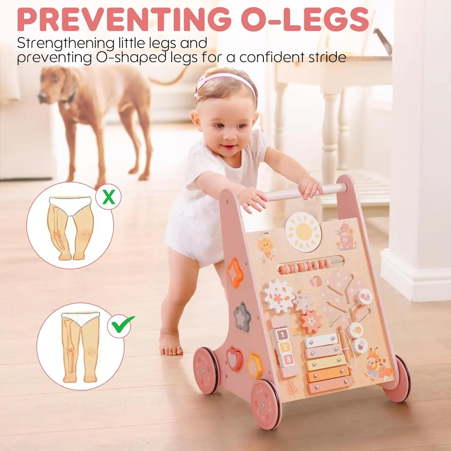 Wooden Baby Walker with Wheels – Montessori Push Toy & Activity Center for Babies