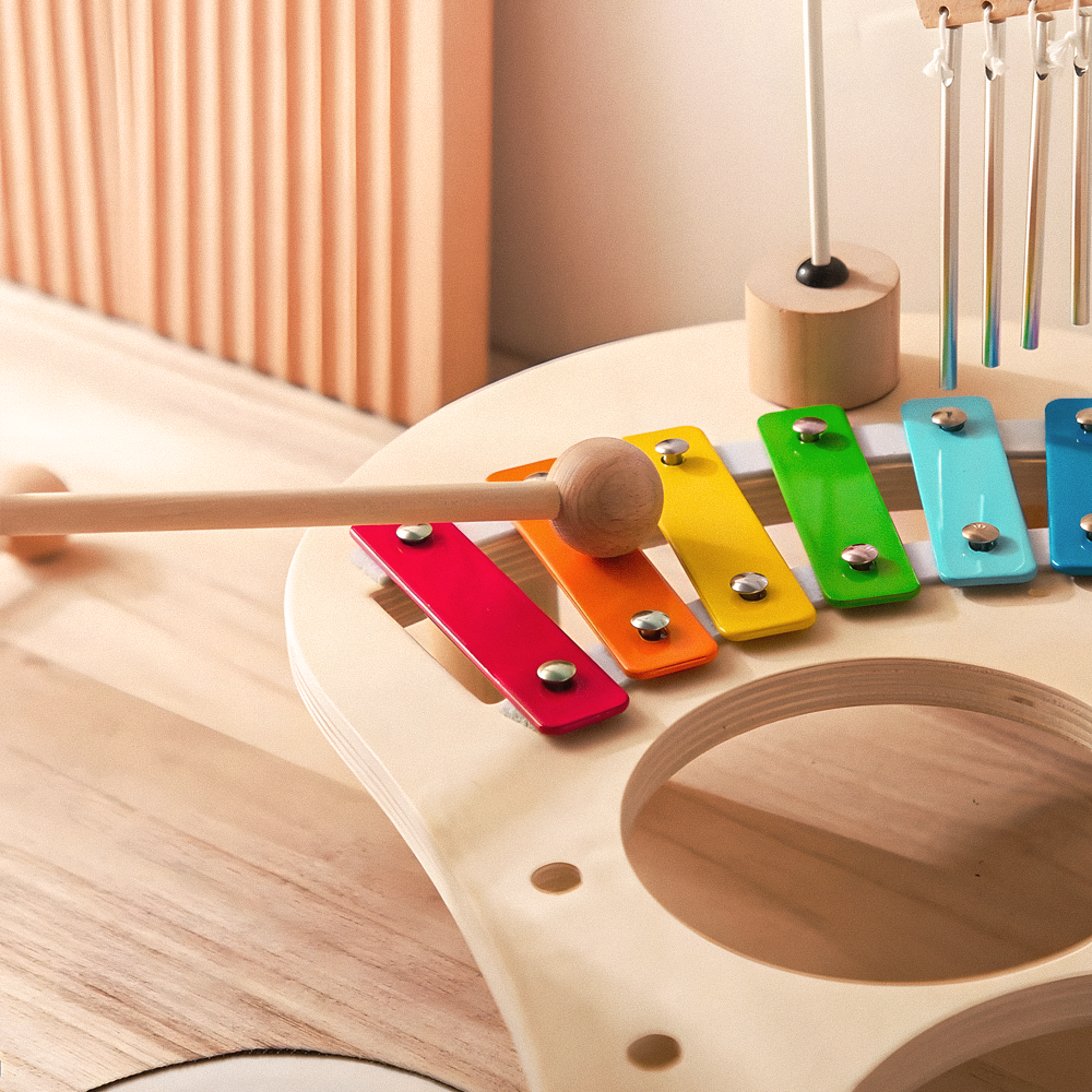 Montessori Wooden Musical Table – Xylophone, Chimes & Drum Set for Babies & Toddlers