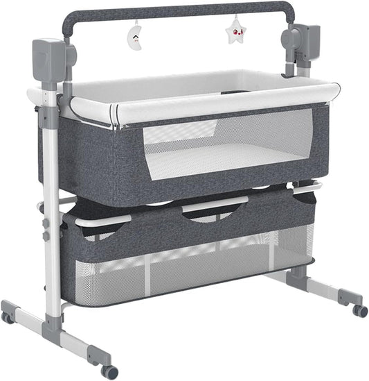 Portable Electric Bassinet for Baby - Portable Self-Rocking Cradle & Bedside Sleeper with Adjustable Height