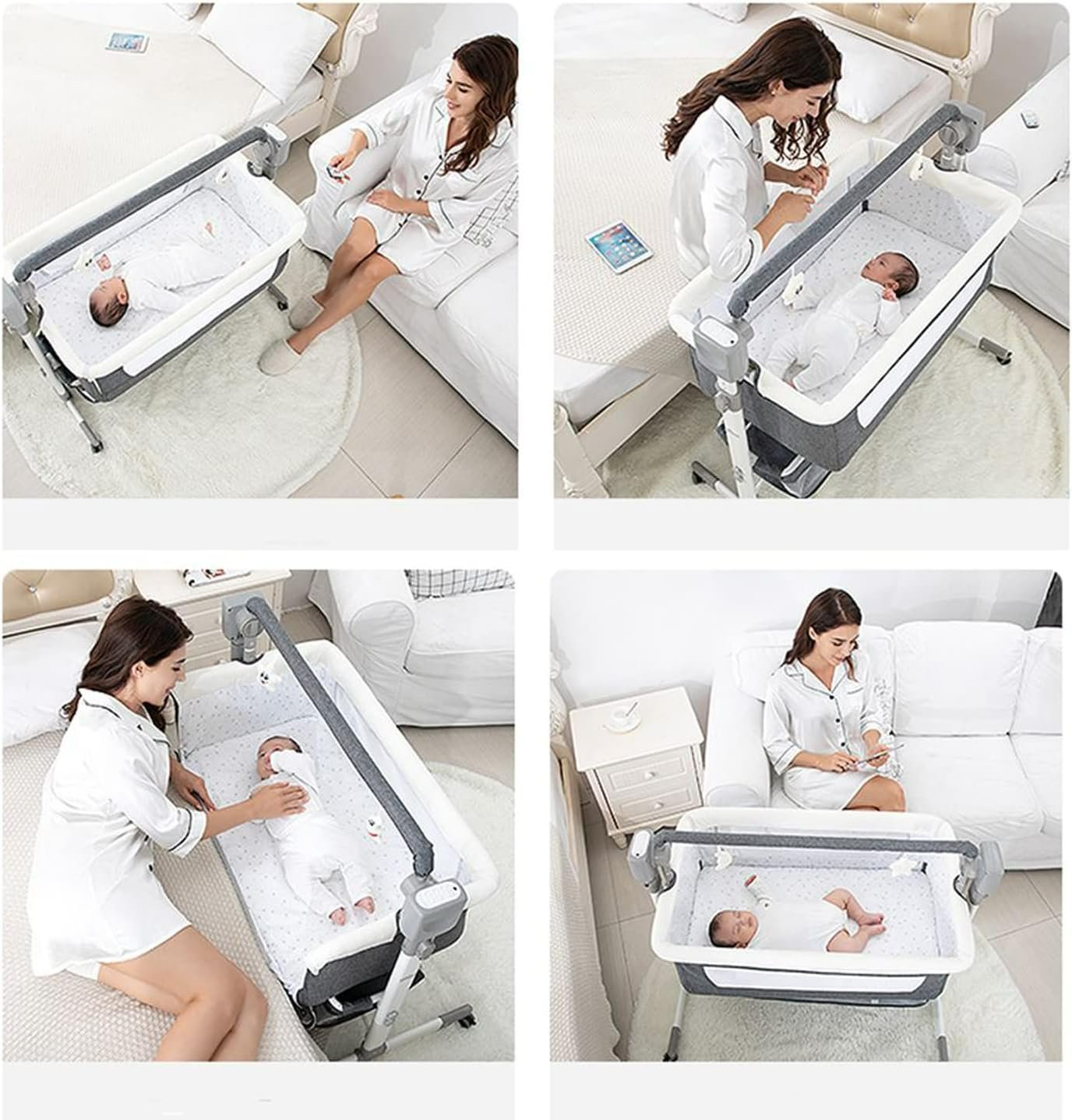 Portable Electric Bassinet for Baby - Portable Self-Rocking Cradle & Bedside Sleeper with Adjustable Height